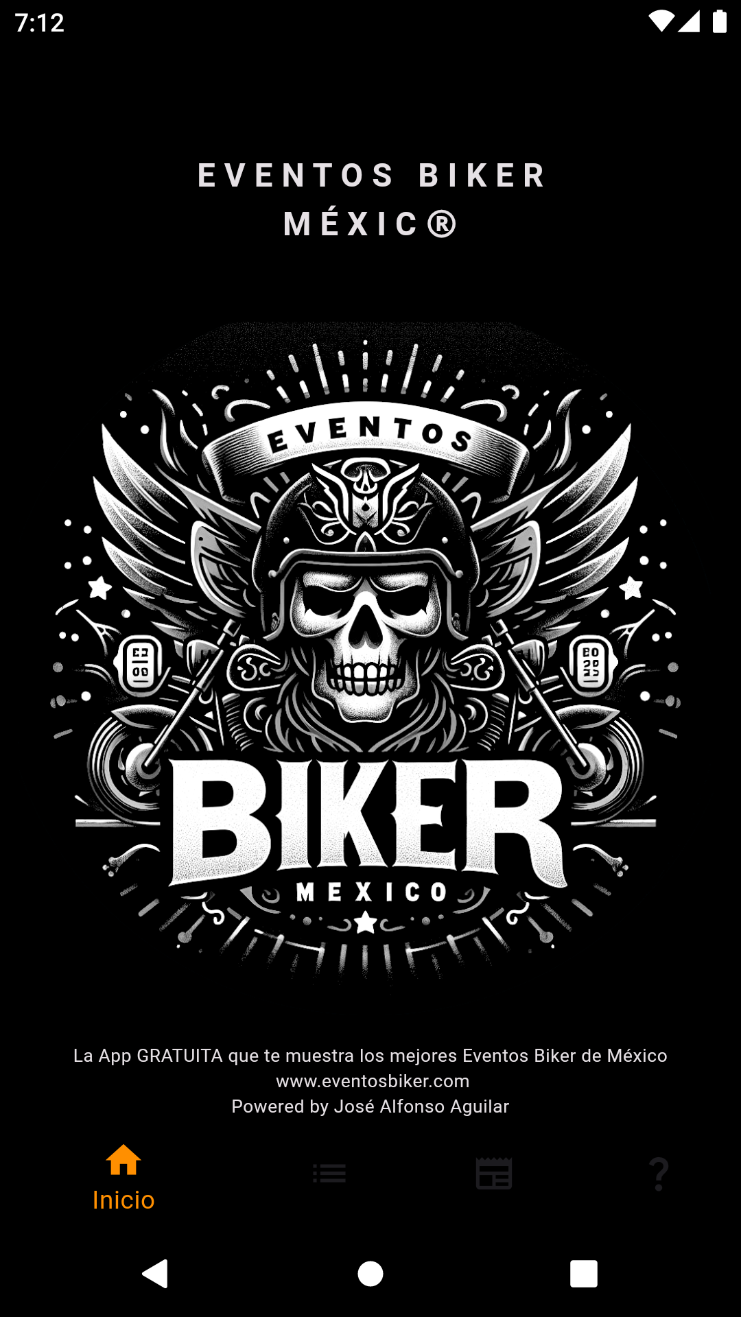 Inicio de la app Eventos Biker México
